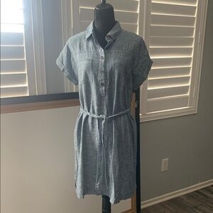 Chic Blue Belted Shirt Dress